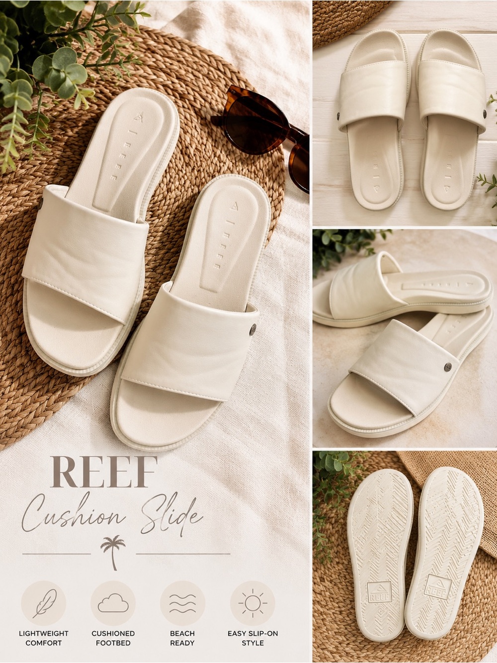 ✨ Reef Cushion Slide Sandals – Cream / Bone Neutral ✨